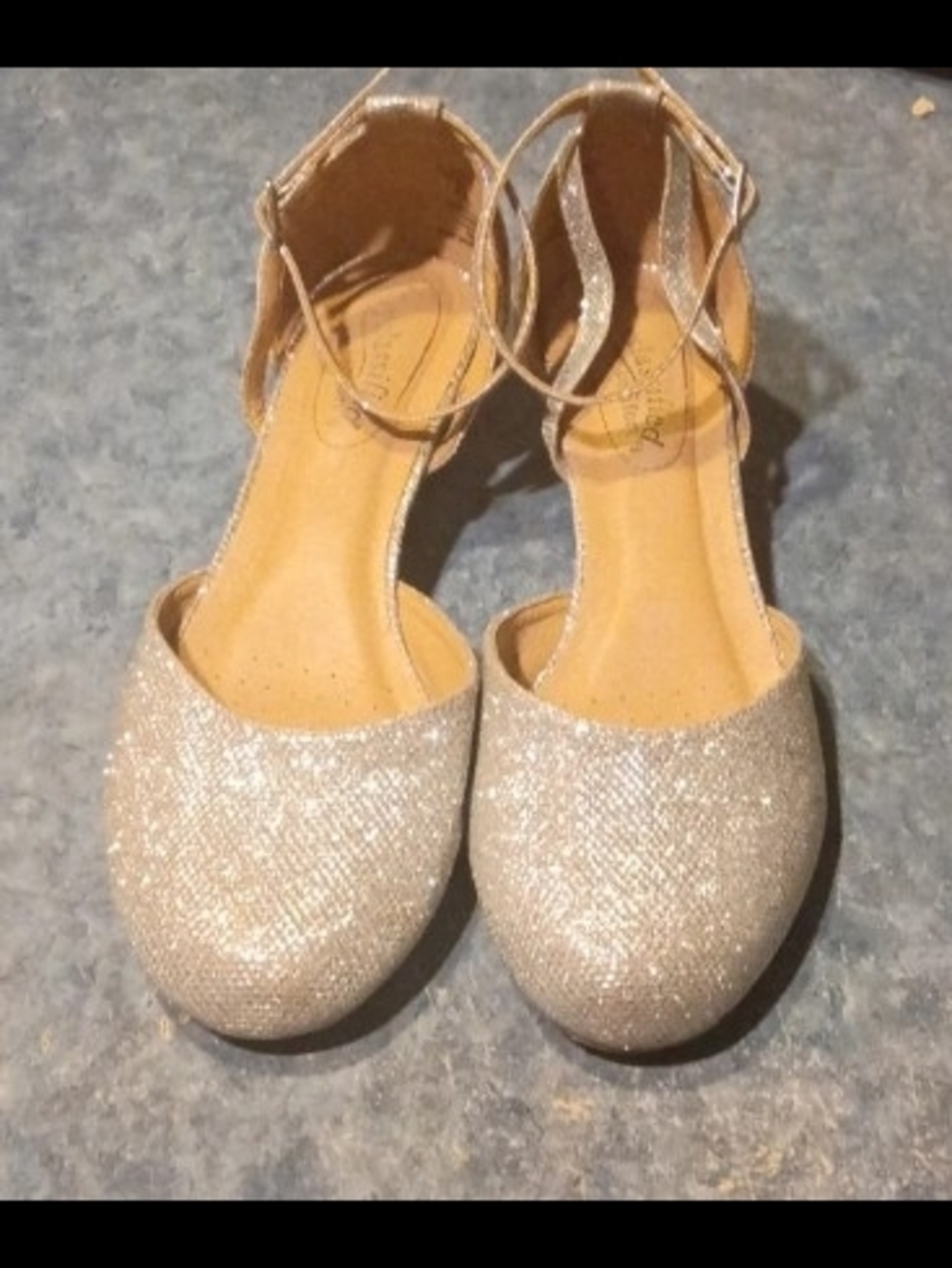 Sparkling Ankle-Strap Womens Flats in Silver